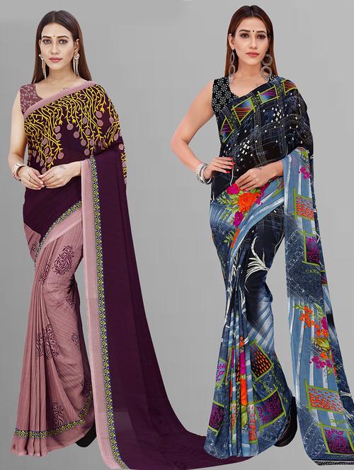pack of 2 printed casual wear sarees with blouse - 21432846 - Very Small Image - 1