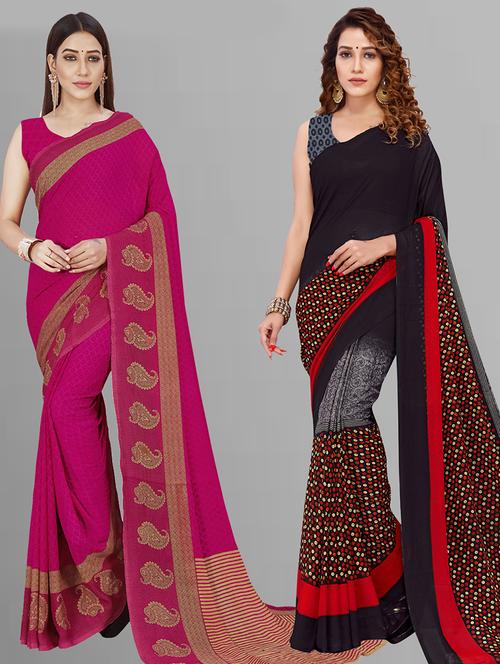 pack of 2 printed casual wear saree with blouse - 21432848 - Very Small Image - 1