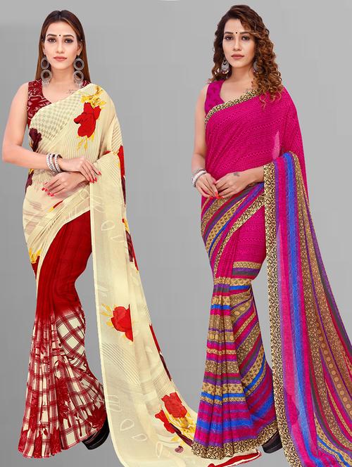 pack of 2 printed casual wear sarees with blouse - 21432849 - Very Small Image - 1