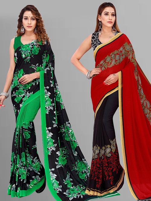pack of 2 printed sarees with blouse - 21432851 - Very Small Image - 1