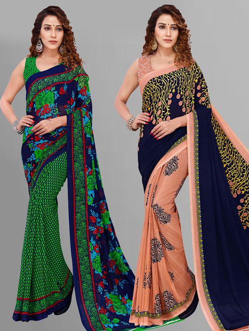 pack of 2 casual wear combo sarees with blouse - 21432853 - Very Small Image - 1