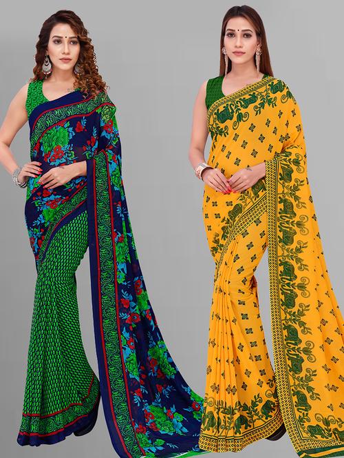 pack of 2 printed casual wear sarees with blouse - 21432854 - Very Small Image - 1