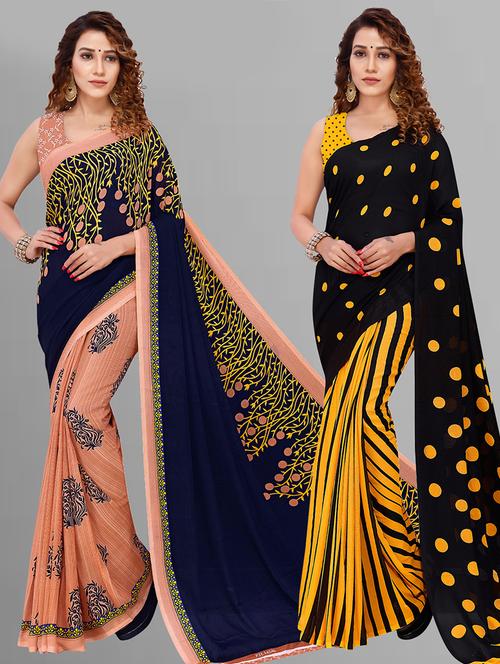 women pack of 2 casual wear sarees with blouse - 21432856 - Very Small Image - 1