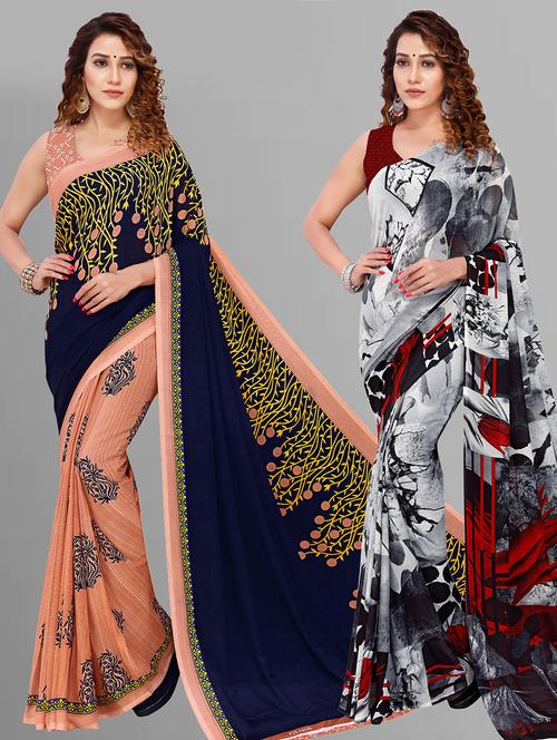 pack of 2 printed casual wear saree with blouse - 21432857 - Very Small Image - 1
