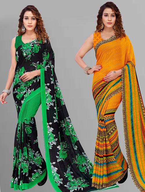 pack of 2 printed sarees with blouse - 21432859 - Very Small Image - 1