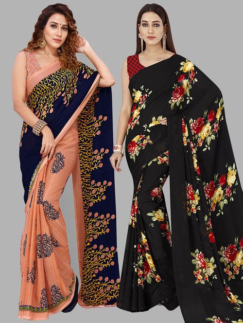 pack of 2 printed casual wear sarees with blouse - 21432864 - Very Small Image - 1