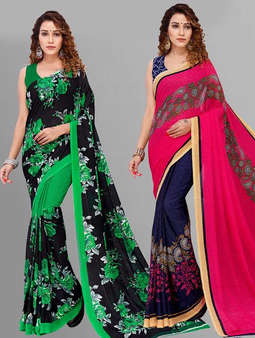 pack of 2 women printed sarees with blouse - 21432866 - Very Small Image - 1