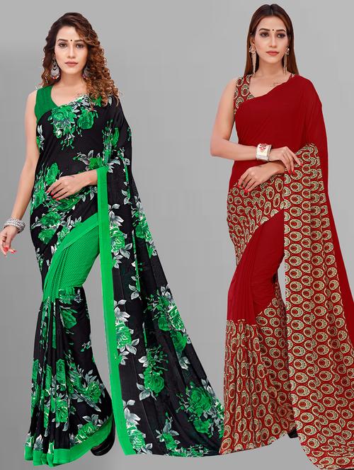 pack of 2 printed casual wear sarees with blouse - 21432867 - Very Small Image - 1