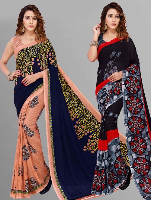 pack of 2 printed casual wear sarees with blouse - 21432869 - Very Small Image - 1