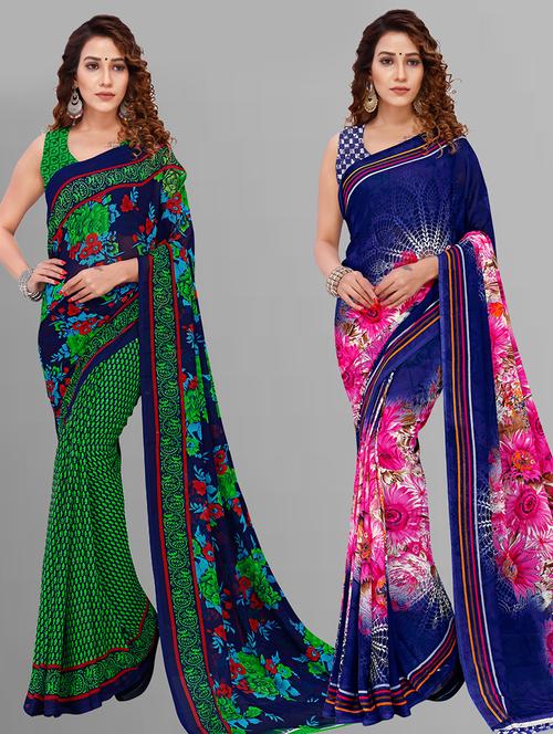 pack of 2 printed casual wear sarees with blouse - 21432871 - Very Small Image - 1