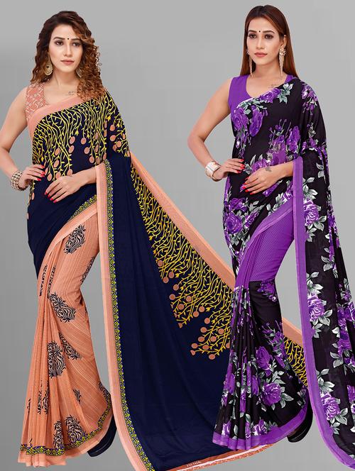 pack of 2 printed casual wear saree with blouse - 21432872 - Very Small Image - 1