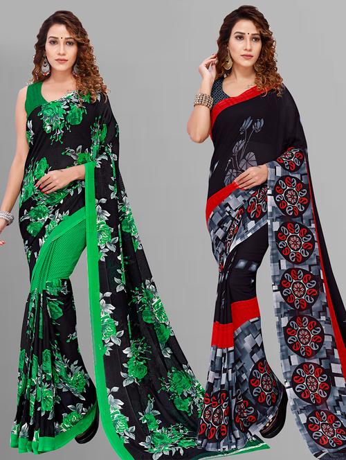 pack of 2 printed sarees with blouse - 21432874 - Very Small Image - 1