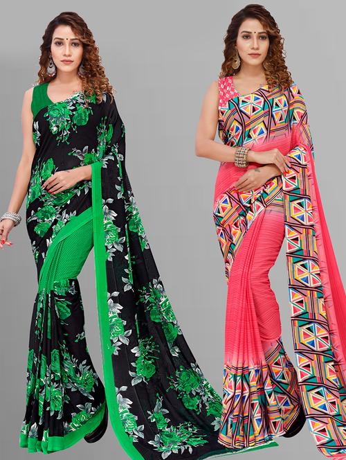women pack of 2 casual wear sarees with blouse - 21432876 - Very Small Image - 1