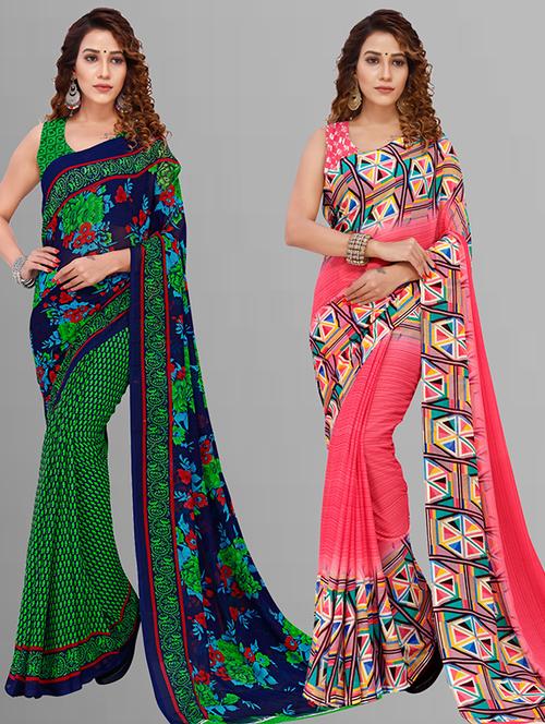 women pack of 2 casual wear combo saree with blouse - 21432894 - Very Small Image - 1