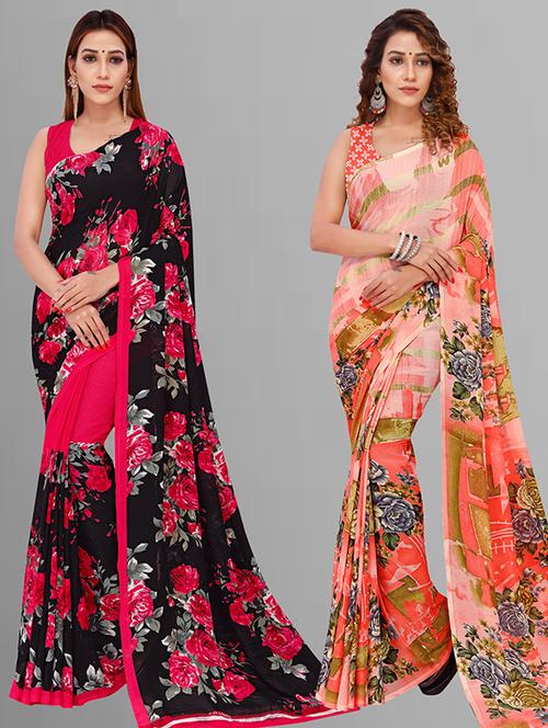 women pack of 2 casual wear combo saree with blouse - 21432918 - Very Small Image - 1