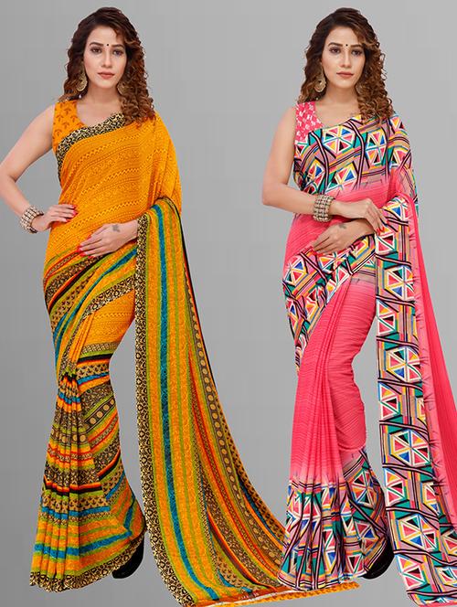 women pack of 2 casual wear combo saree with blouse - 21432923 - Very Small Image - 1