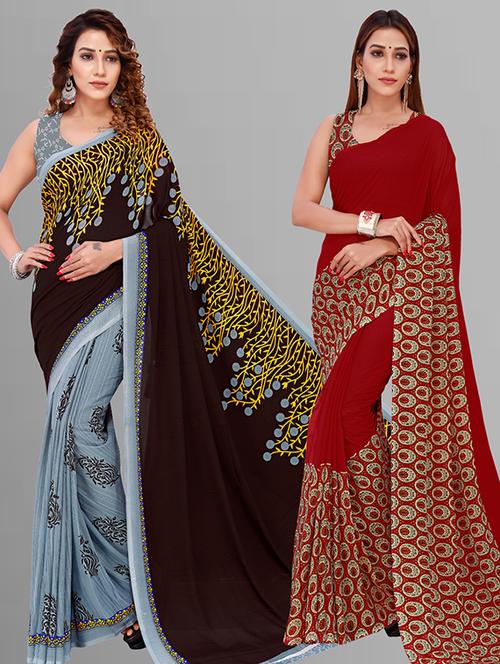women pack of 2 casual wear combo saree with blouse - 21432940 - Very Small Image - 1