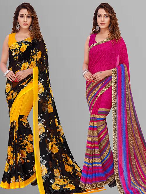 women pack of 2 casual wear combo saree with blouse - 21432952 - Very Small Image - 1