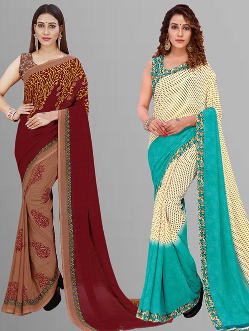 women pack of 2 casual wear combo saree with blouse - 21432953 - Very Small Image - 1