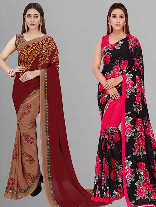 women pack of 2 casual wear combo saree with blouse - 21432960 - Very Small Image - 1