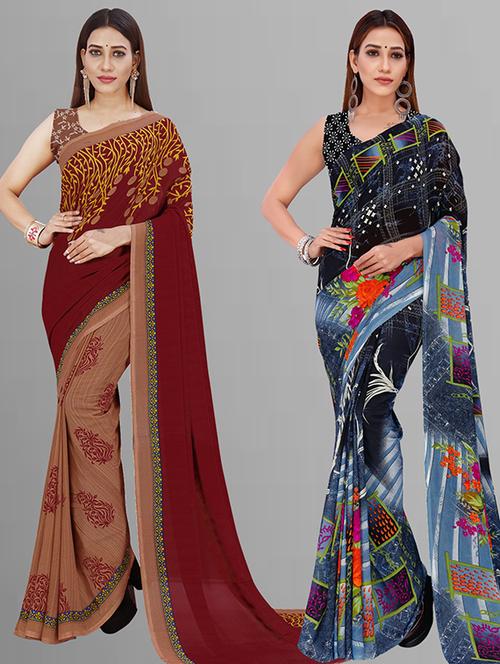 women pack of 2 casual wear combo saree with blouse - 21432965 - Very Small Image - 1