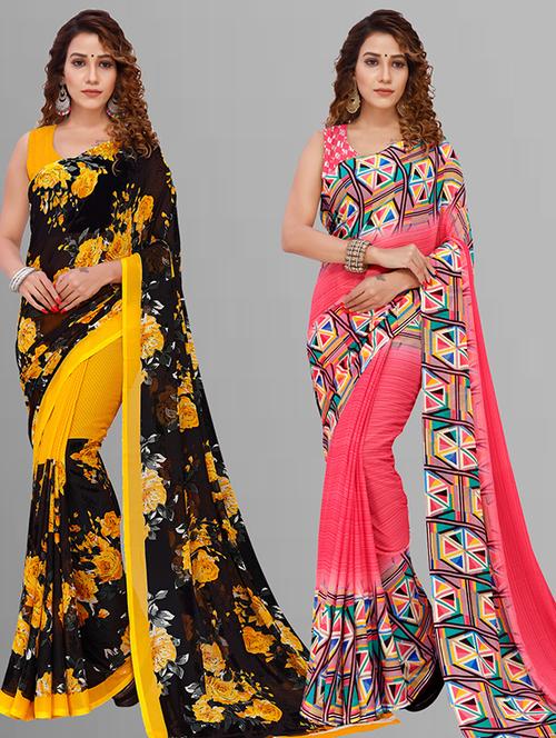 women pack of 2 casual wear combo saree with blouse - 21432974 - Very Small Image - 1