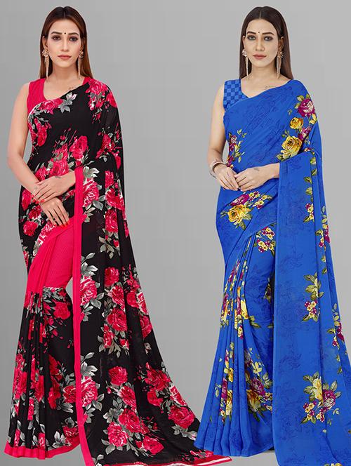 women pack of 2 casual wear combo saree with blouse - 21432977 - Very Small Image - 1