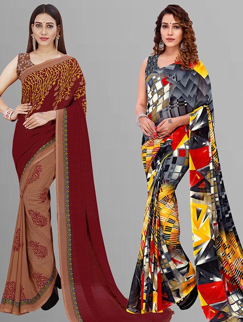 women pack of 2 casual wear combo saree with blouse - 21432978 - Very Small Image - 1