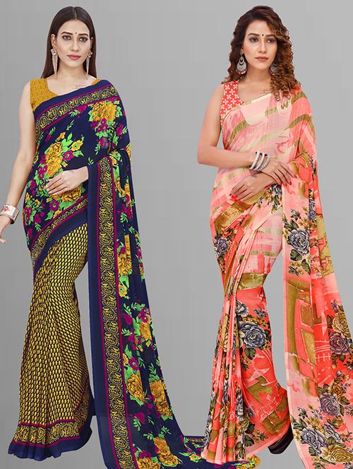 women pack of 2 casual wear combo saree with blouse - 21432980 - Very Small Image - 1