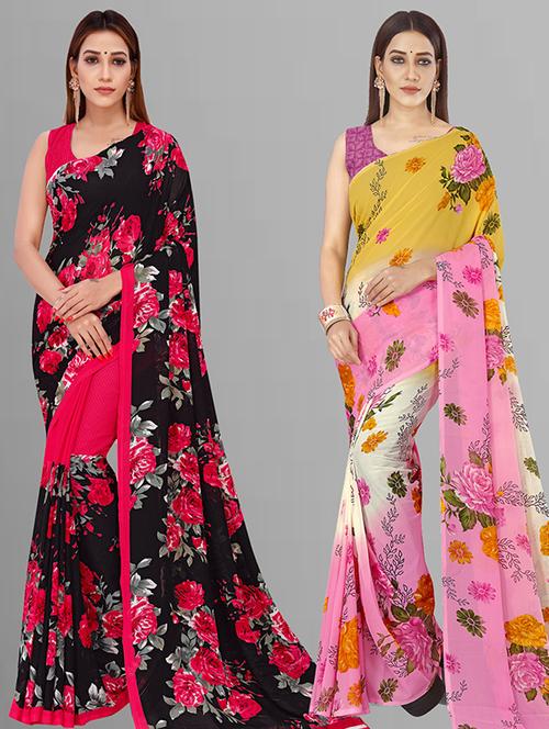women pack of 2 casual wear combo saree with blouse - 21432982 - Very Small Image - 1