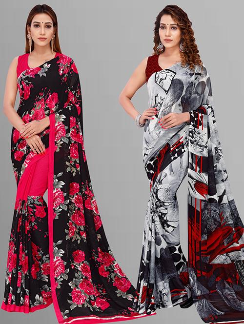 women pack of 2 casual wear combo saree with blouse - 21432985 - Very Small Image - 1