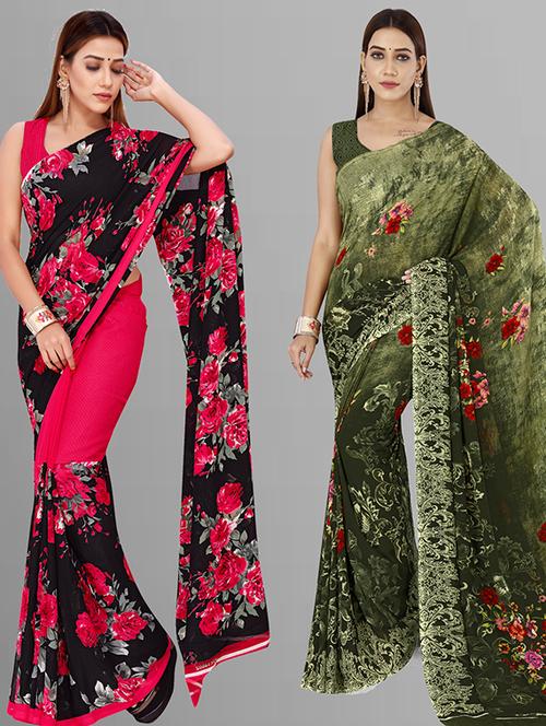women pack of 2 casual wear combo saree with blouse - 21432992 - Very Small Image - 1