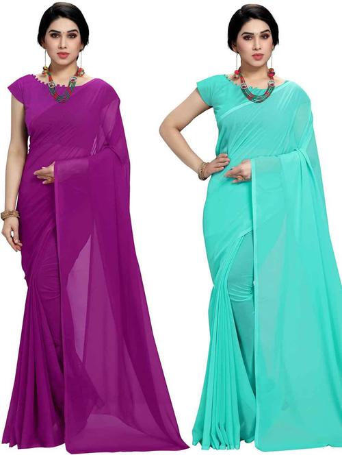 women pack of 2 casual wear combo sarees with blouse - 21433031 - Very Small Image - 1