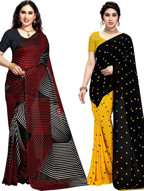 women pack of 2 casual wear combo sarees with blouse - 21433047 - Very Small Image - 1