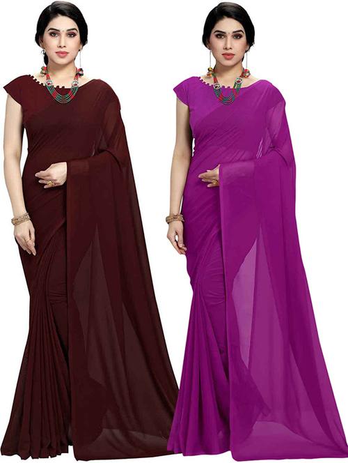 women pack of 2 casual wear combo sarees with blouse - 21433055 - Very Small Image - 1