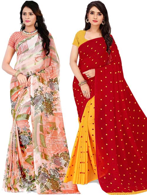 women pack of 2 casual wear combo sarees with blouse - 21433065 - Very Small Image - 1