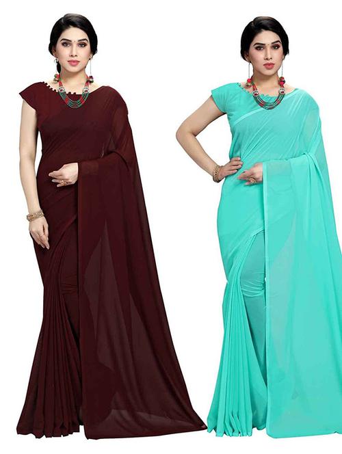 women pack of 2 casual wear combo sarees with blouse - 21433076 - Very Small Image - 1