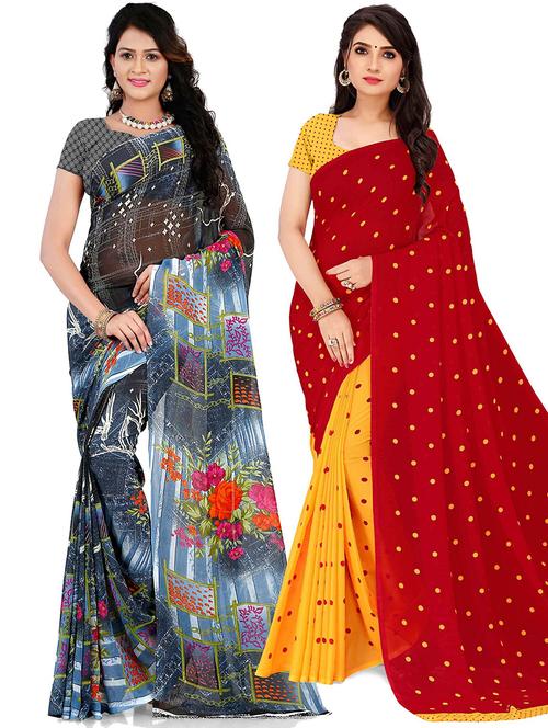 women pack of 2 casual wear combo sarees with blouse - 21433082 - Very Small Image - 1