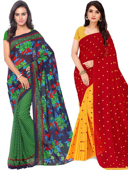 women pack of 2 casual wear combo sarees with blouse - 21433084 - Very Small Image - 1