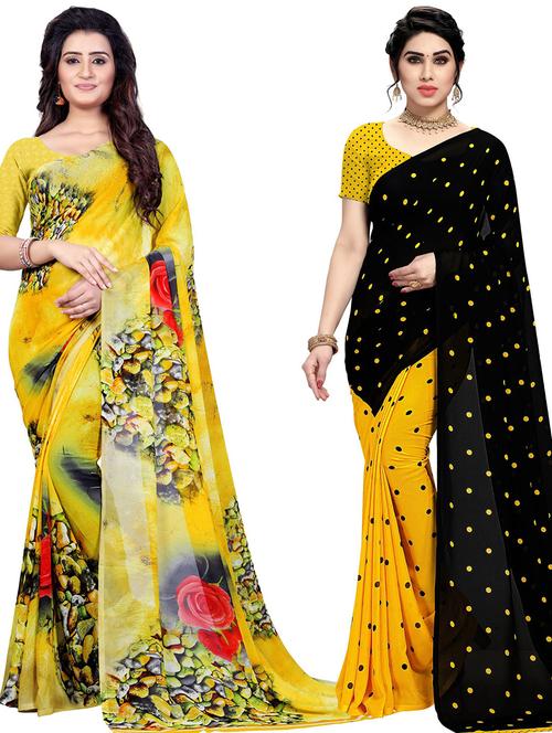 pack of 2 printed casual wear sarees with blouse - 21433098 - Very Small Image - 1
