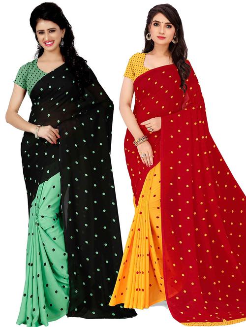 women pack of 2 casual wear combo sarees with blouse - 21433099 - Very Small Image - 1