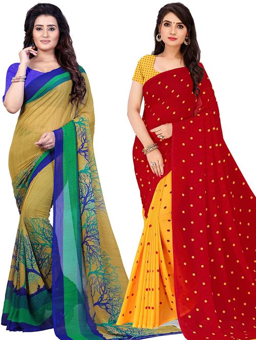 pack of 2 printed casual wear sarees with blouse - 21433101 - Very Small Image - 1