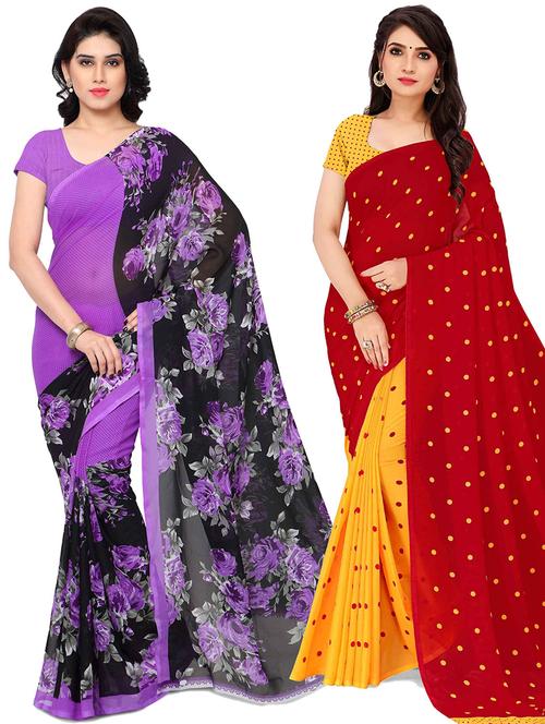 pack of 2 printed casual wear sarees with blouse - 21433108 - Very Small Image - 1