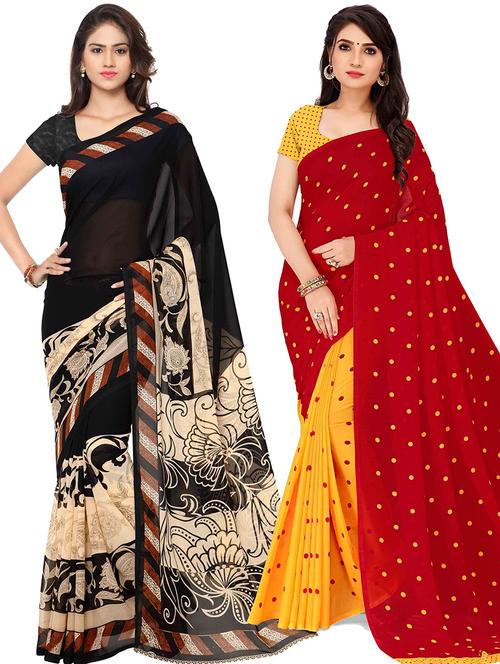 women pack of 2 casual wear combo sarees with blouse - 21433112 - Very Small Image - 1