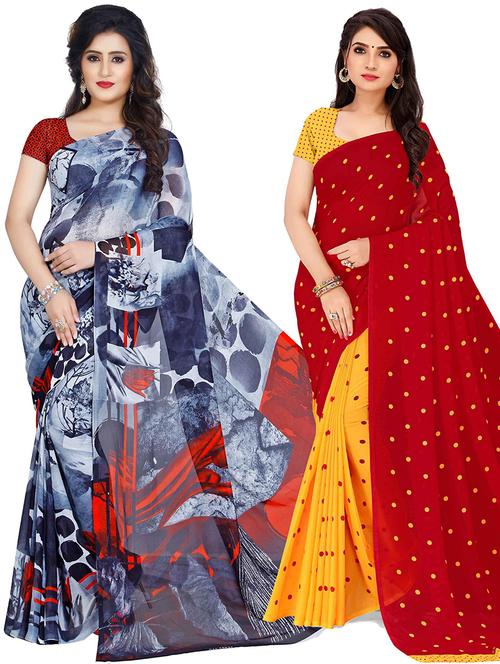 women pack of 2 casual wear combo sarees with blouse - 21433114 - Very Small Image - 1