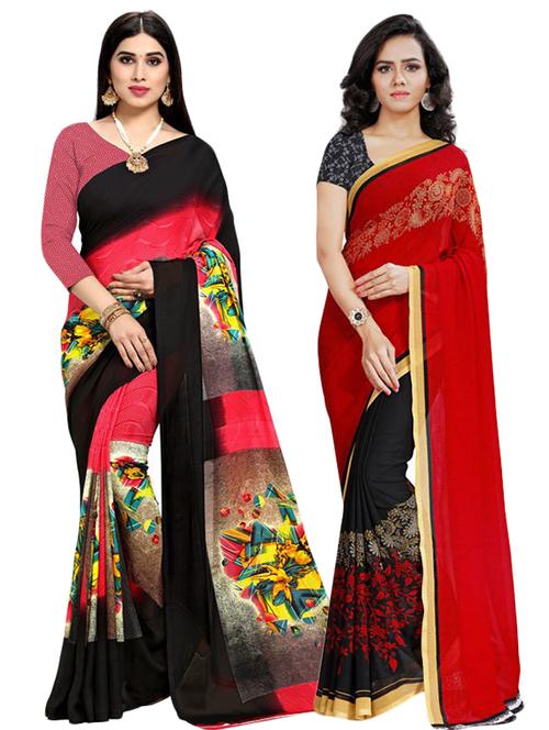 pack of 2 printed casual wear sarees with blouse - 21433119 - Very Small Image - 1