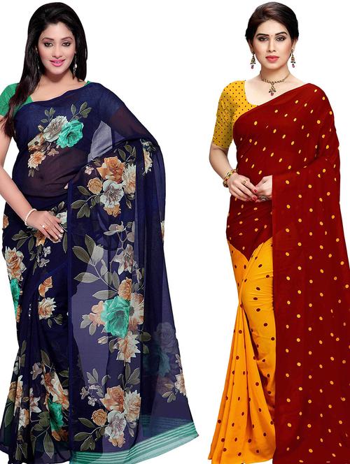 pack of 2 printed casual wear sarees with blouse - 21433129 - Very Small Image - 1