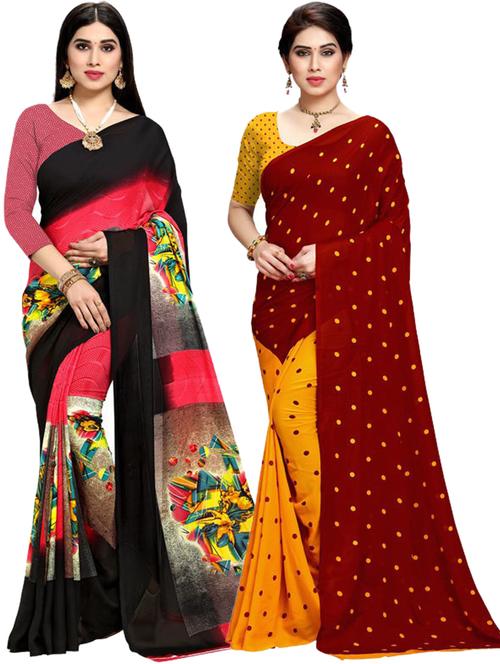 women pack of 2 casual wear combo sarees with blouse - 21433135 - Very Small Image - 1