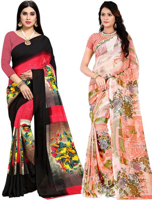 women pack of 2 casual wear combo sarees with blouse - 21433150 - Very Small Image - 1