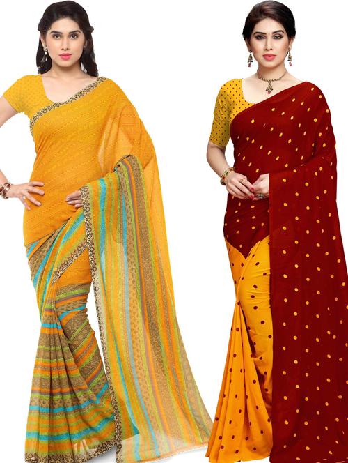 women pack of 2 casual wear combo sarees with blouse - 21433174 - Very Small Image - 1
